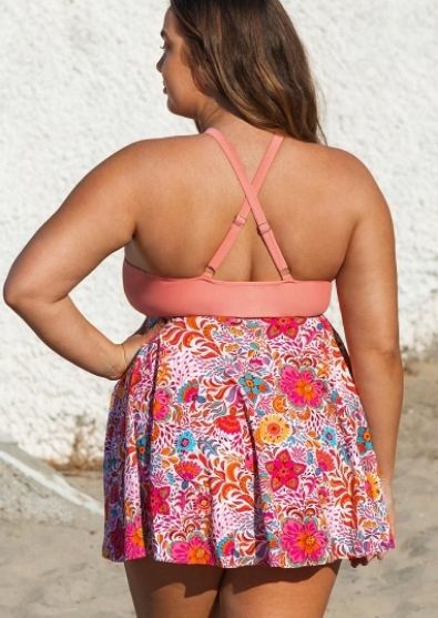 Swimsuits to hide tummy and thigh -Floral cutout Plus size tankini backward images