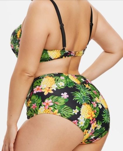 Plus size Pineapple Flower Ladder Cutout Underwire Tankini Swimwear Light side Images