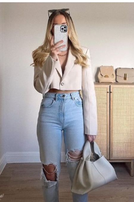Cropped Blazer and Ripped Jeans