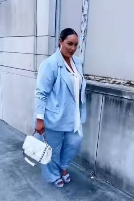 Light Blue Blazers sets Loose Plus size