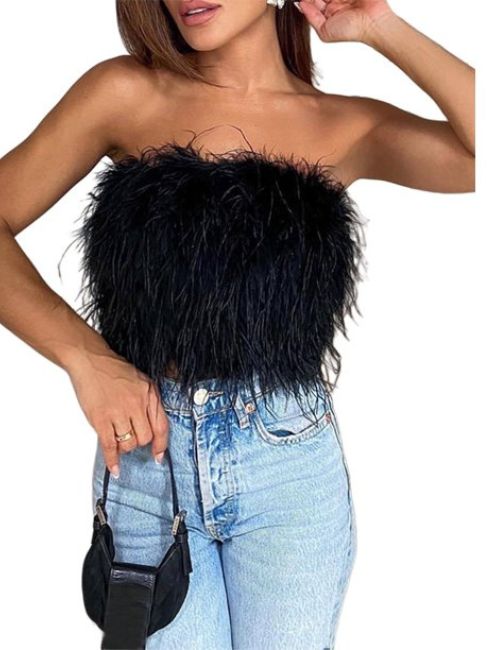 Faux Fur Crop Top with Jeans