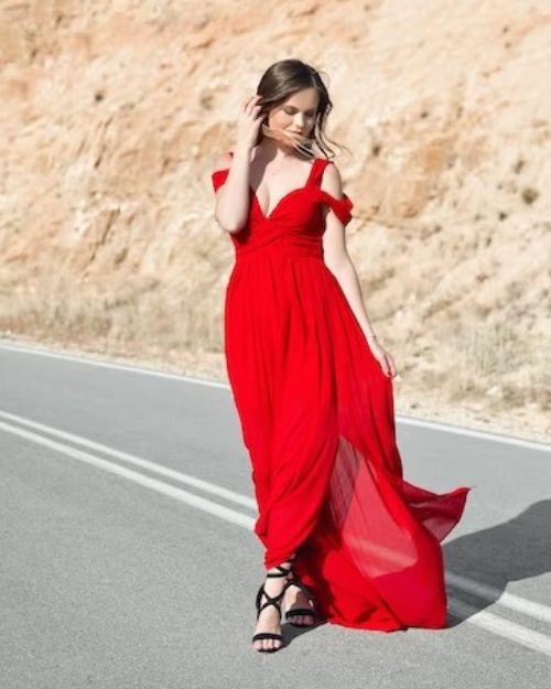 Red cocktail dresses weeding guest clothing styles look