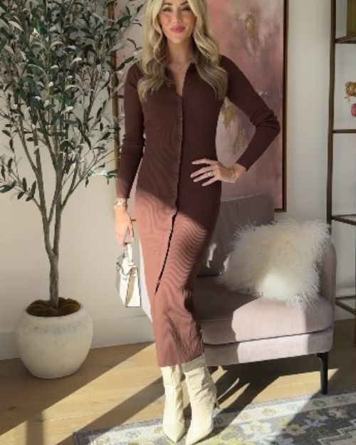 Janelle Paige Brandom- Long Buttons Sweater dresses looks