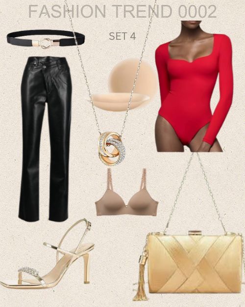 Everyday Holly Sets - Black Pants wuth Red Bodysuits and all Gold accessories