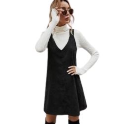 Milumia Womens V Neck Corduroy Pinafore Overall Mini Dress Jumper Dress slimtoslim