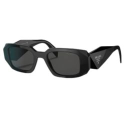 Prada PR 17WS 1AB5S0 Black Plastic Rectangle Sunglasses Grey Lens - slimtoslim