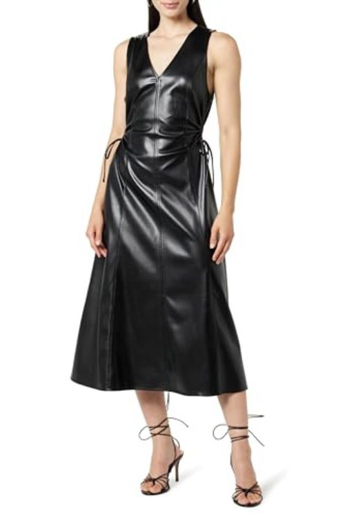 The Drop Women's Vegan Leather Cutout Midi Dress - Slimtoslim