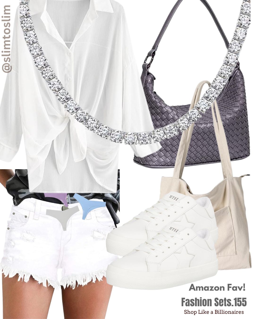 Jeans Short with white shirts and shoes and Bags Sets of amazon