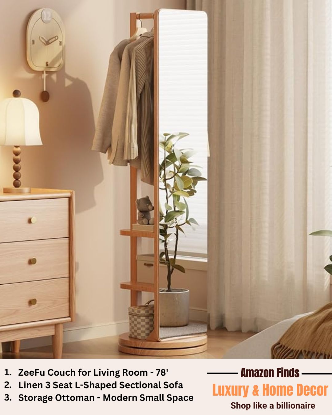 Full Length Mirror Coat Rack Solid Wood Floor look like Temu Viral