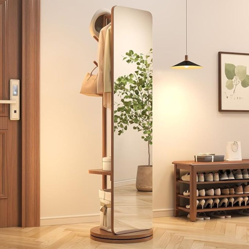 Elegant Entryway with Multifunctional Mirror Storage Unit 2 Full Length Mirror Coat Rack Solid Wood Floor temu