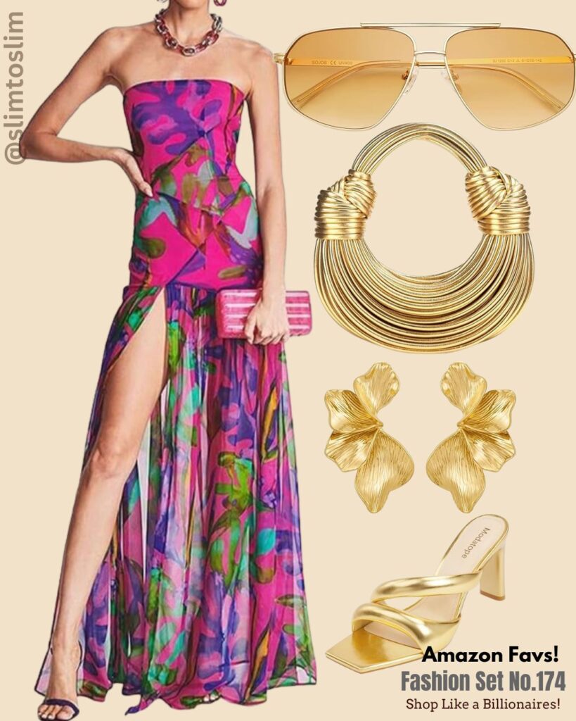 Such a cute vibrant dress that perfect for date night on the beach Viral Now 2 New maxi Gown with Luxury bags and accessories sets