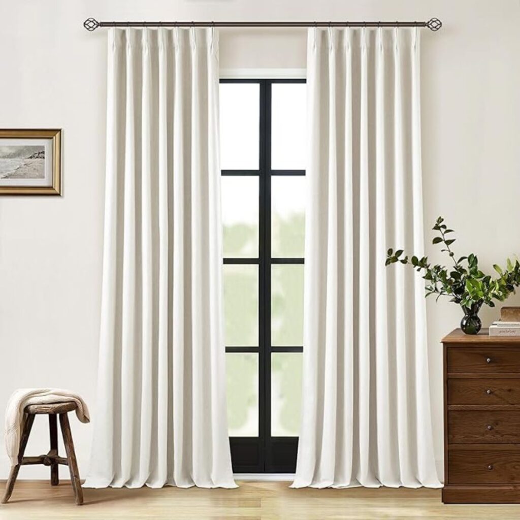 Pinch Pleated Linen Blackout Curtains 96 Inches Long for Living Room 2 Panel (2)