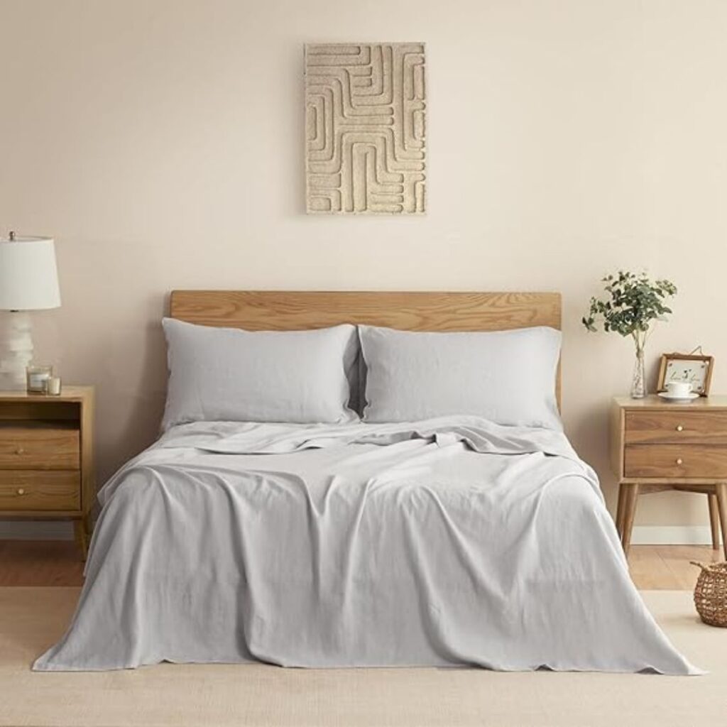 DAPU Pure Linen Sheets Set, 100% French Linen from Normandy (2)