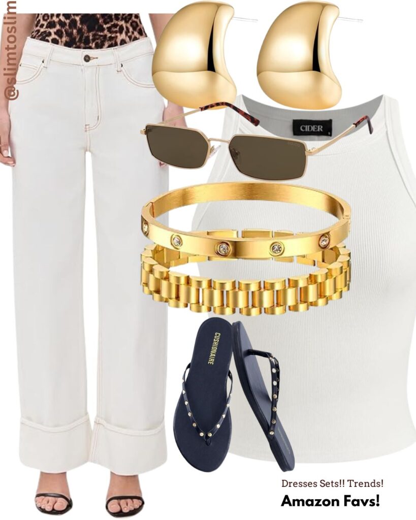 Jeans Tops with heels, bracelets and earring Sets amazon slimtoslim