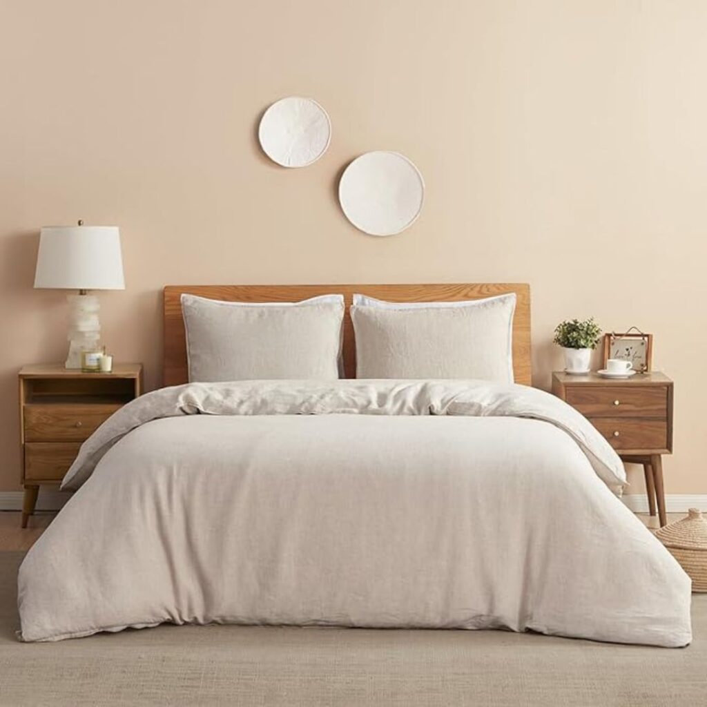 Linen King Duvet Cover Set, Luxury Pure Natural French Flax Linen Duvet Cover with Zipper (2)