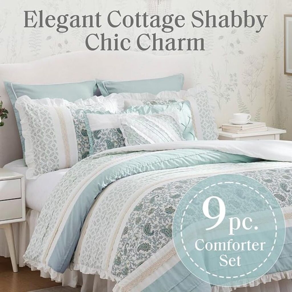 Cozy Meets Chic: Madison Park Dawn Cotton Comforter Set Is the Cottagecore Dream 1 Madison Park Dawn 100% Cotton Shabby Chic Comforter Set-Modern Cottage Design All Season Down Alternative Bedding, Matching Shams, Bedskirt, Decorative Pillows, Queen (1)