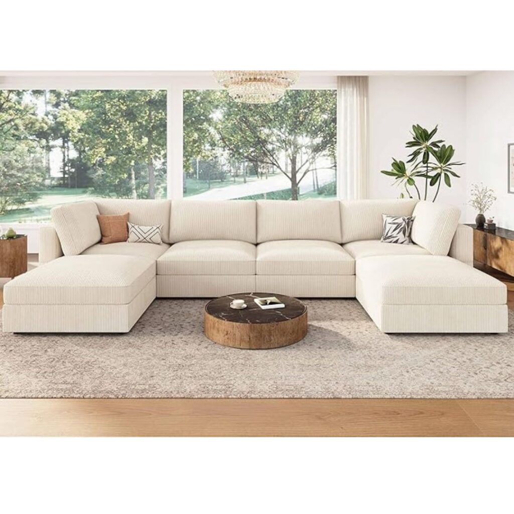 Space-Saving Comfort: HONBAY Convertible Sectional Sleeper Sofa in Beige 1 Sectional Sleeper Sofa Couch with Pull Out Bed Convertible L Shaped Couch with Storage Sleeper Sectional Sofa Bed for Living Room Beige 2