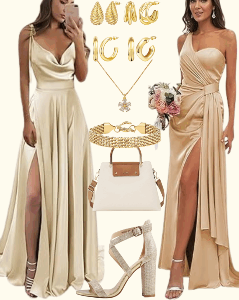 Elegant Satin Evening Dresses with Accessories