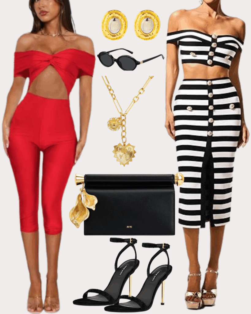 Chic Night-Out Style: Bold Red & Striped Glam Looks