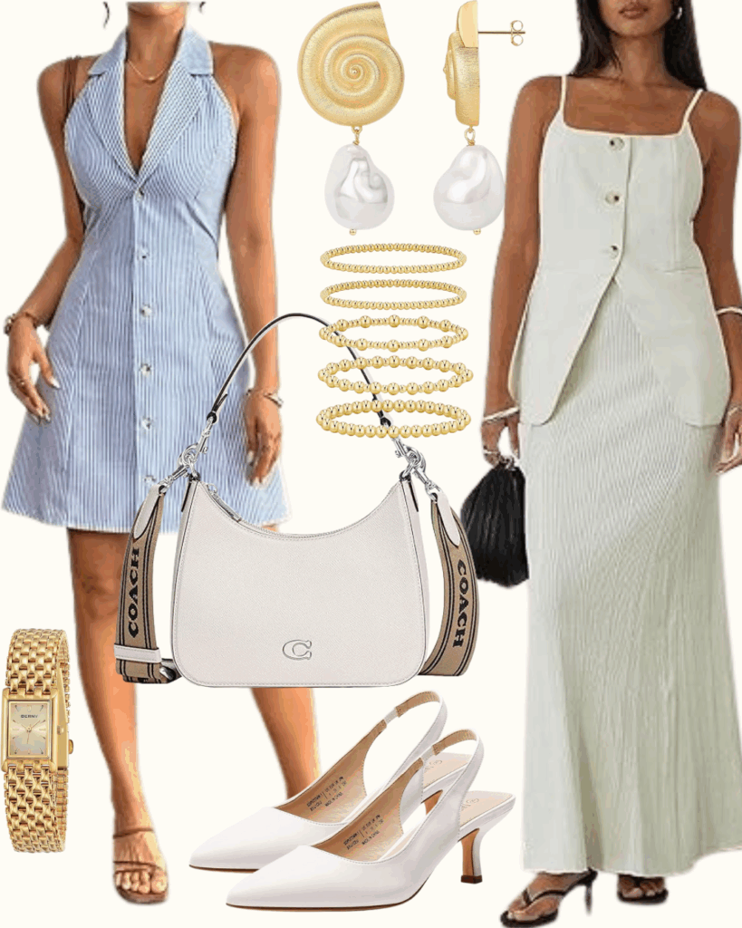Women's Striped Button Front Sleeveless Halter Dress Lapel Neck Tie Backless A Line Dresses