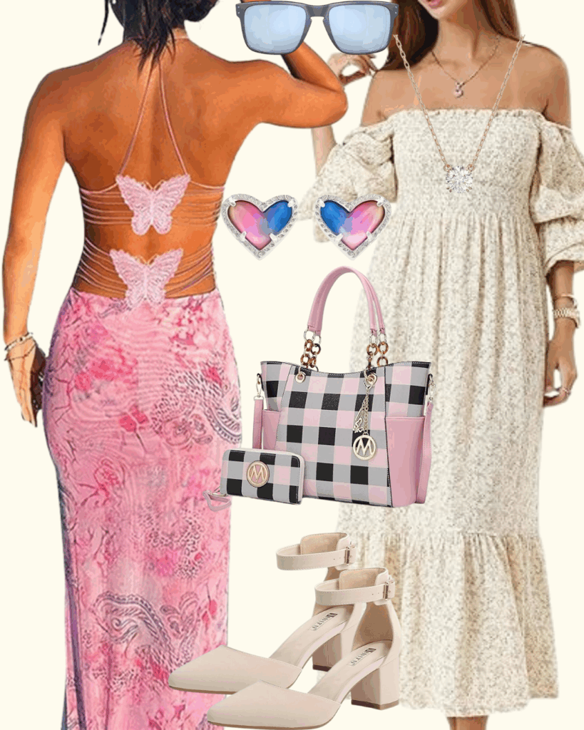 Women’s Boho Maxi Dress – Square Neck, Smocked Bodice, Puff Sleeves, Off-Shoulder Floral Style