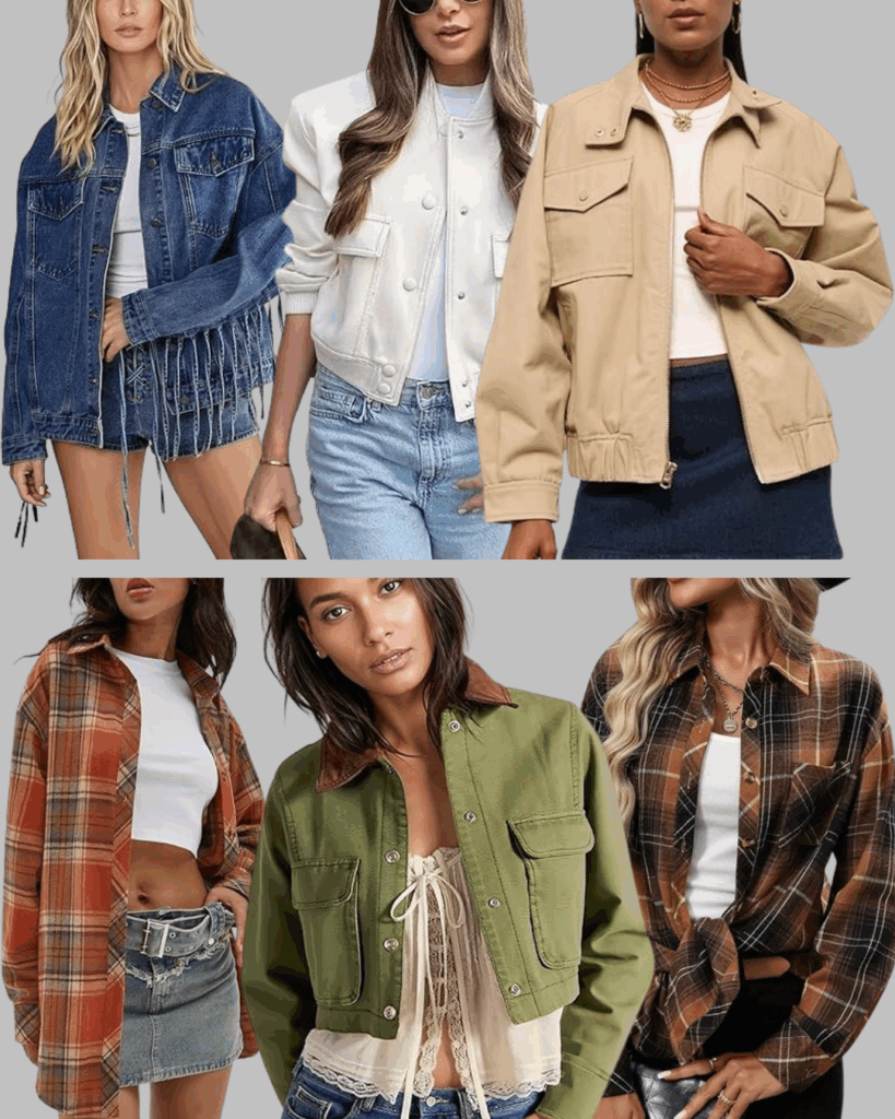 Women’s Trendy Jackets and Shackets Collection – Oversized Denim, Bomber, Cropped and Flannel Styles with Pockets